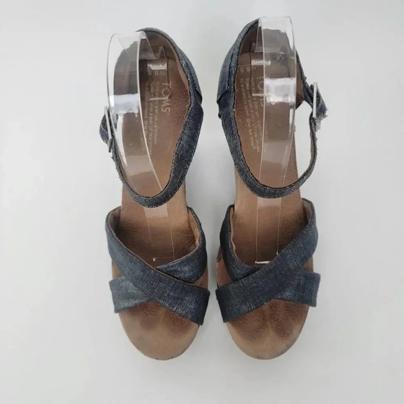 [TOMS] Sienna Iridescent  Black Denim Wedge Heel Sandals - 8.5 - Picture 5 of 11